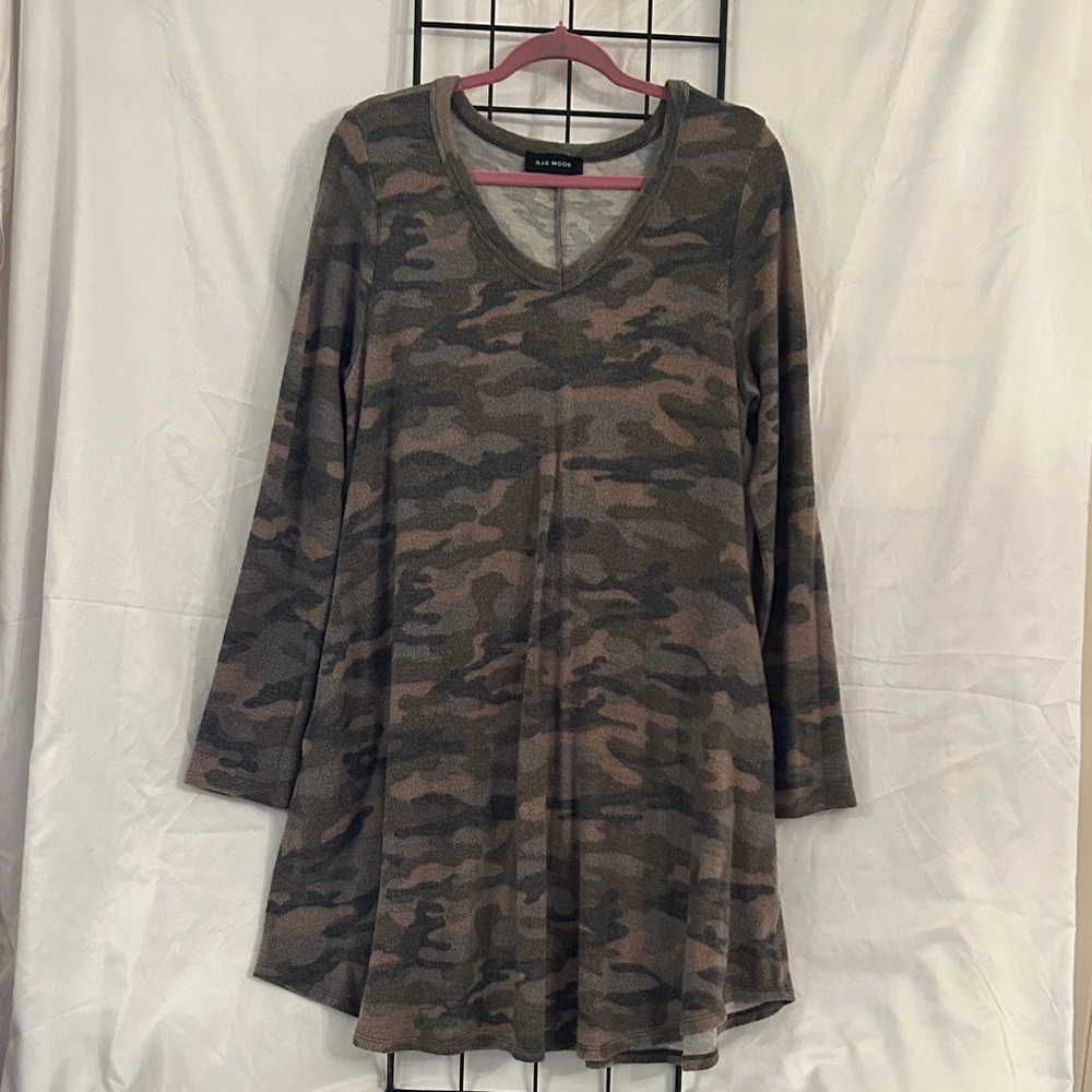 RAE MODE green Camouflage Long Sleeve Tunic/dress Pockets Ladies L